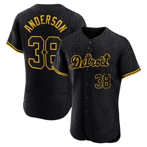 Men's Detroit Tigers Drew Anderson Authentic Black Snake Skin City Jersey