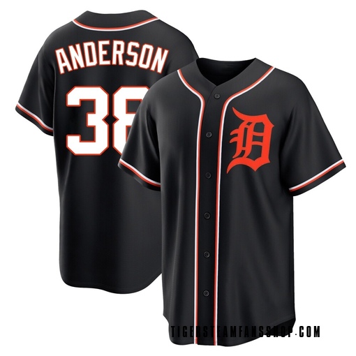 Men's Detroit Tigers Drew Anderson Replica Black Fashion Out Jersey