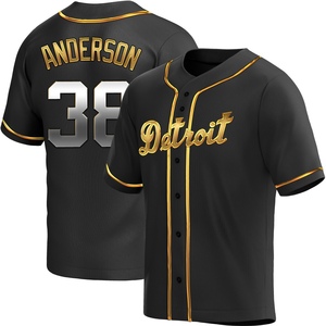 Men's Detroit Tigers Drew Anderson Replica Black Golden Alternate Jersey