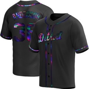 Men's Detroit Tigers Drew Anderson Replica Black Holographic Alternate Jersey