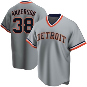 Men's Detroit Tigers Drew Anderson Replica Gray Road Cooperstown Collection Jersey