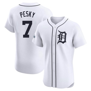 Men's Detroit Tigers Johnny Pesky Elite White Home Patch Jersey