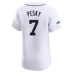Men's Detroit Tigers Johnny Pesky Elite White Home Patch Jersey