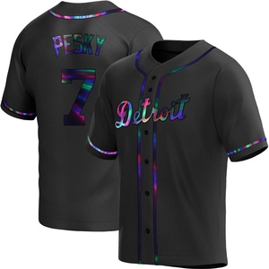 Men's Detroit Tigers Johnny Pesky Replica Black Holographic Alternate Jersey