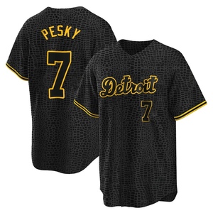 Men's Detroit Tigers Johnny Pesky Replica Black Snake Skin City Jersey