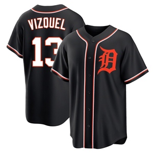 Men's Detroit Tigers Omar Vizquel Replica Black Fashion Out Jersey