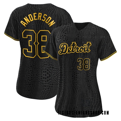 Women's Detroit Tigers Drew Anderson Authentic Black Snake Skin City Jersey