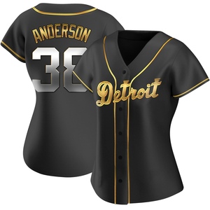 Women's Detroit Tigers Drew Anderson Replica Black Golden Alternate Jersey