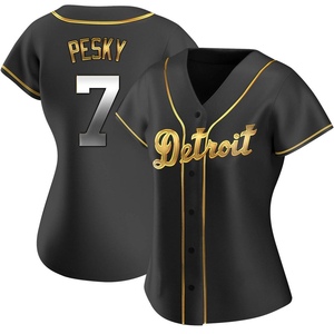 Women's Detroit Tigers Johnny Pesky Replica Black Golden Alternate Jersey