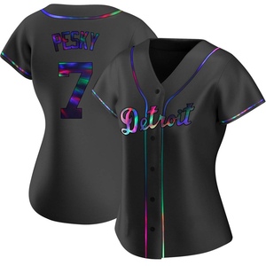 Women's Detroit Tigers Johnny Pesky Replica Black Holographic Alternate Jersey