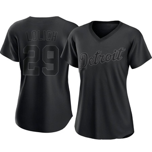 Women's Detroit Tigers Mickey Lolich Replica Black Pitch Fashion Jersey